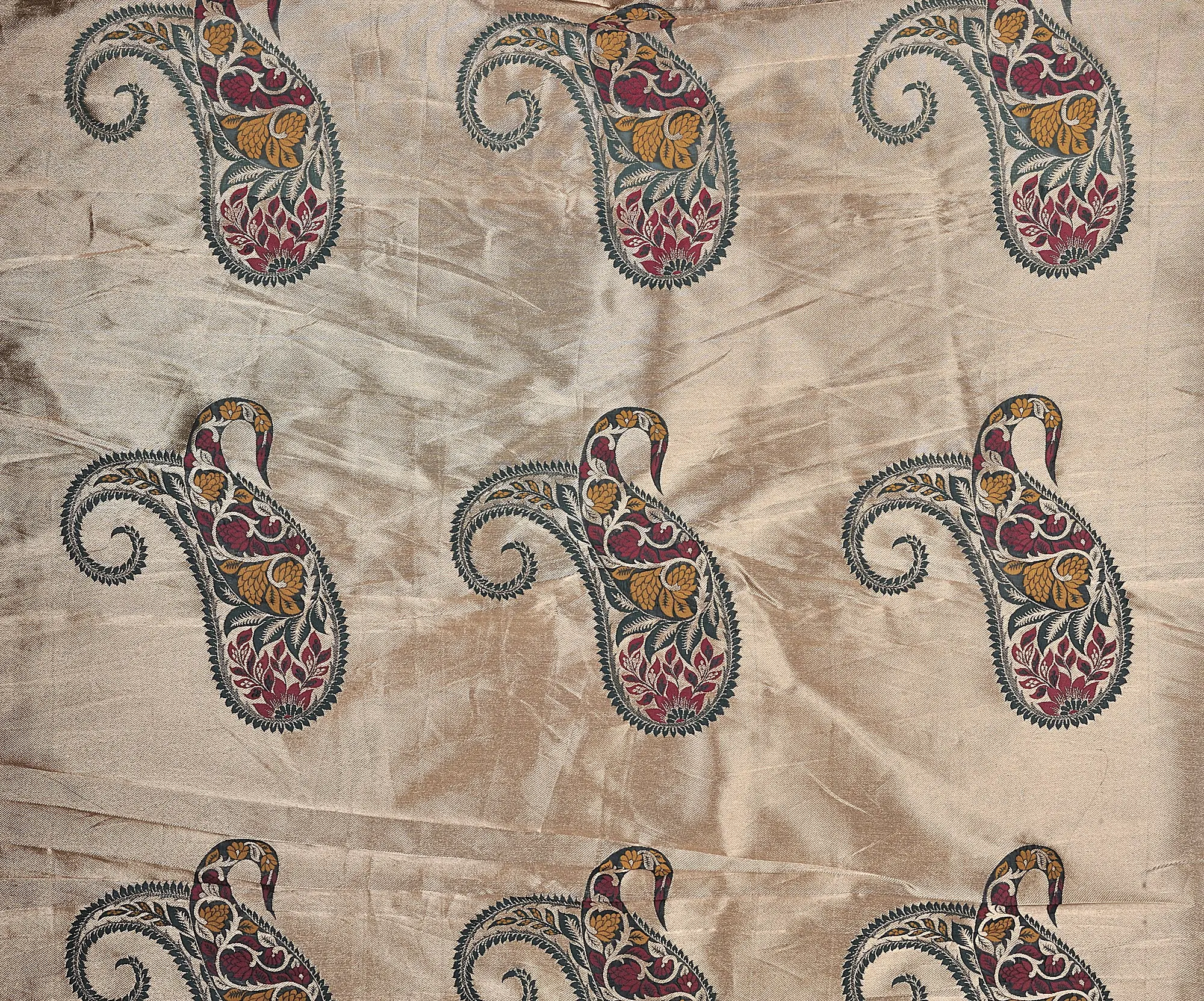 Beige Tissue Fabric with Large Woven Paisleys