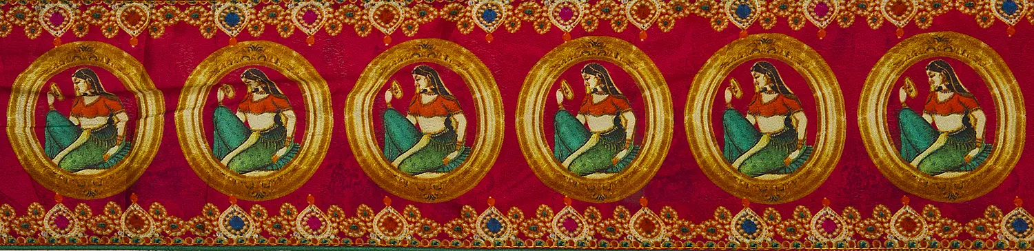 Digital-Printed Fabric Border with Lady Looking in Mirror