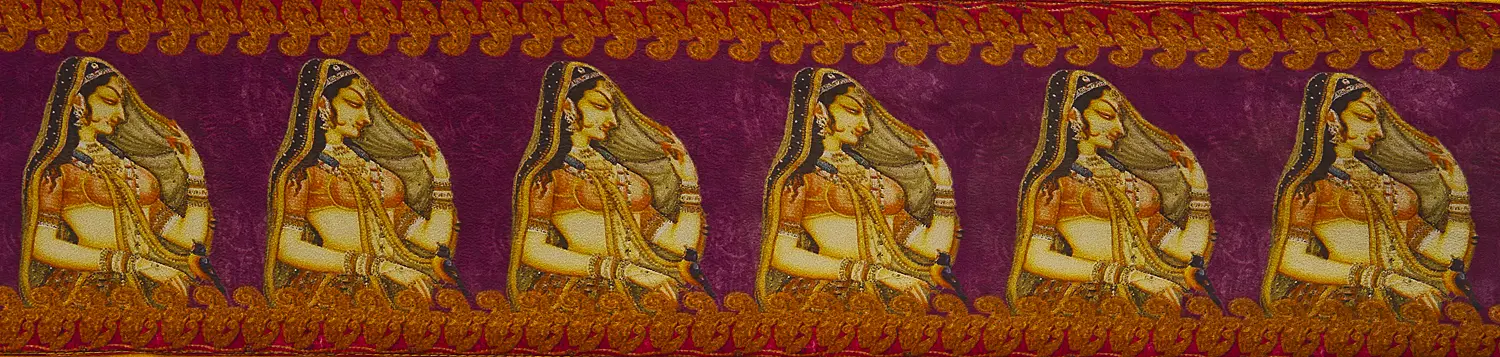 Digital-Printed Fabric Border with Lady in Ghoonghat