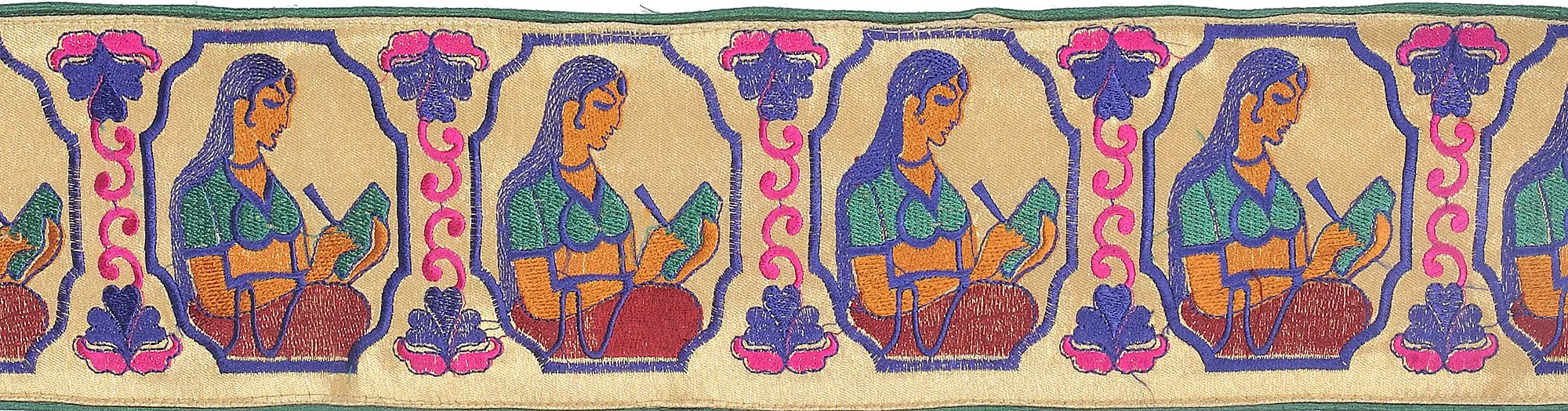 Dodama Brocade Border from Banaras with Hand-woven Lady Figure