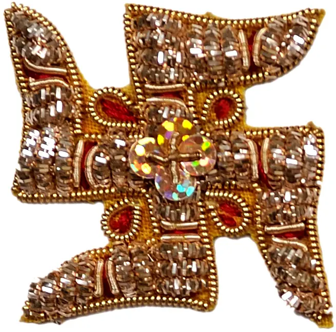 Golden Zardozi Hindu Swastik Patch with Sequins