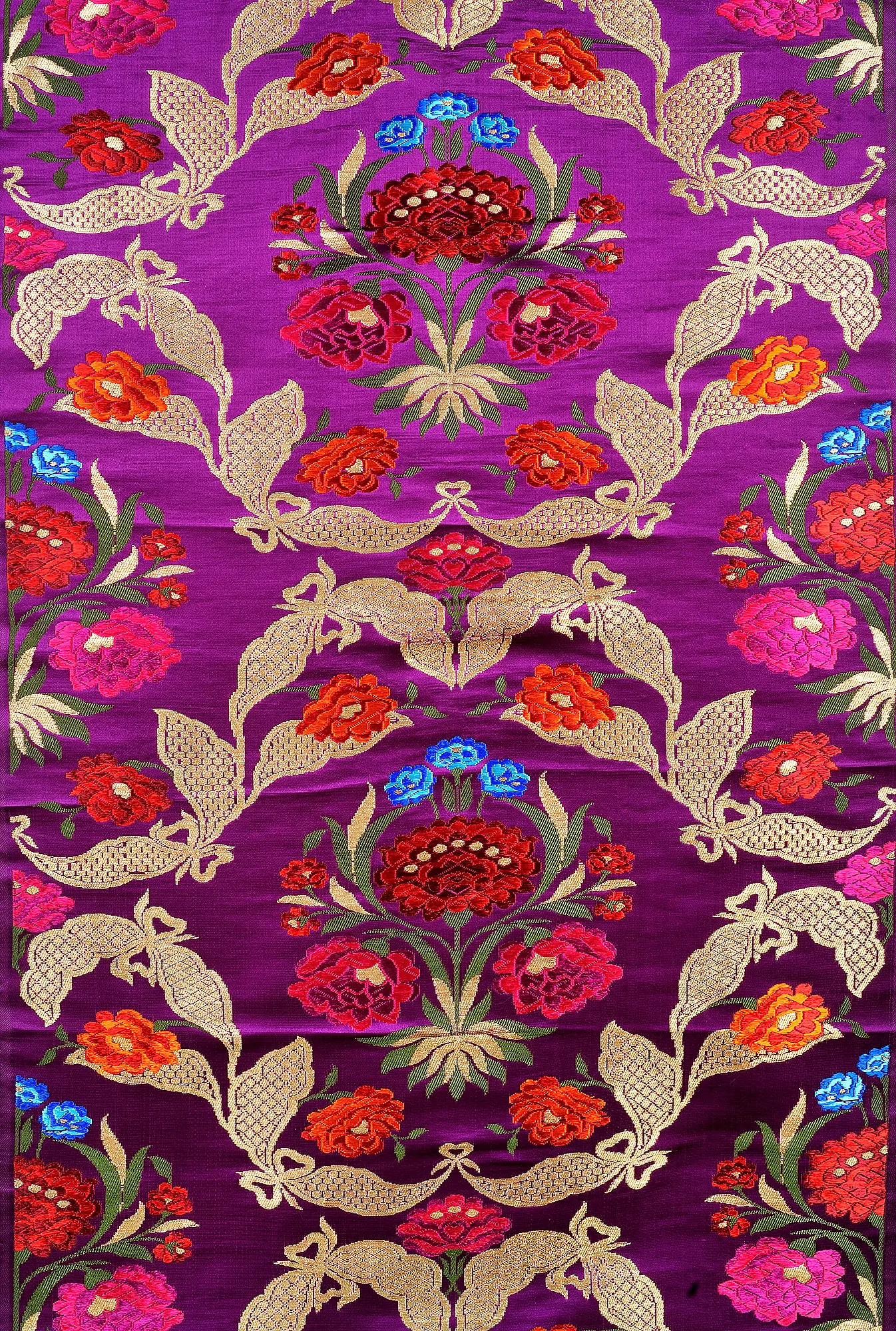 Purple Banarasi Brocade Fabric with Woven Flowers and Zari Weave by Hand