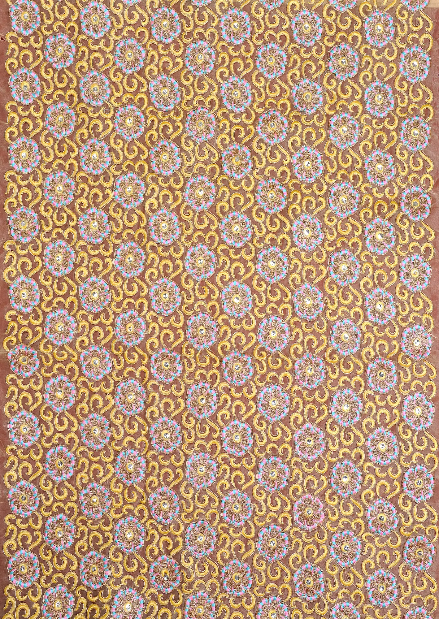 Fabric with Embroidered Flowers and Sequins