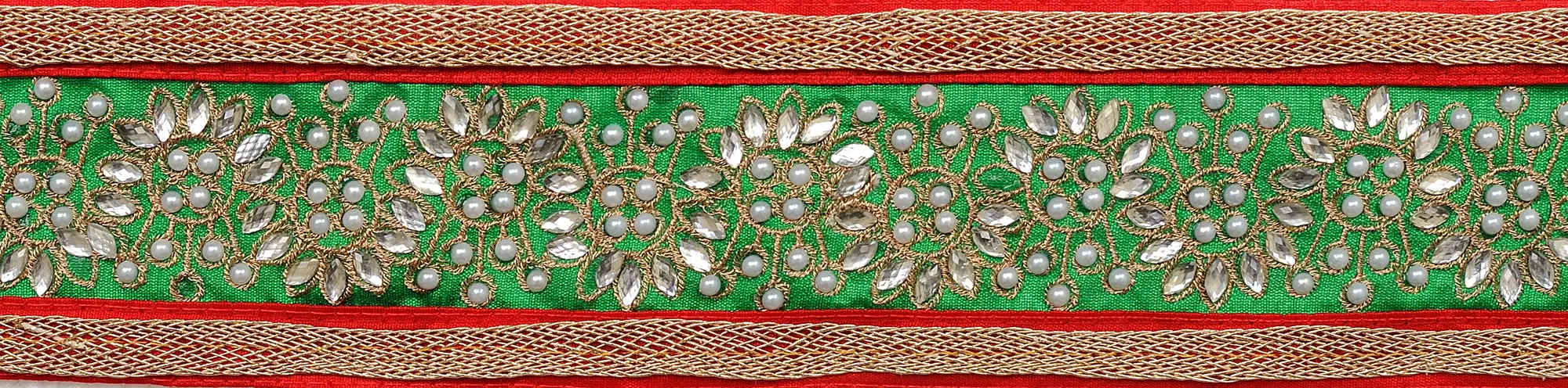 Fabric Border with Faux Pearls and Aari Embroidery