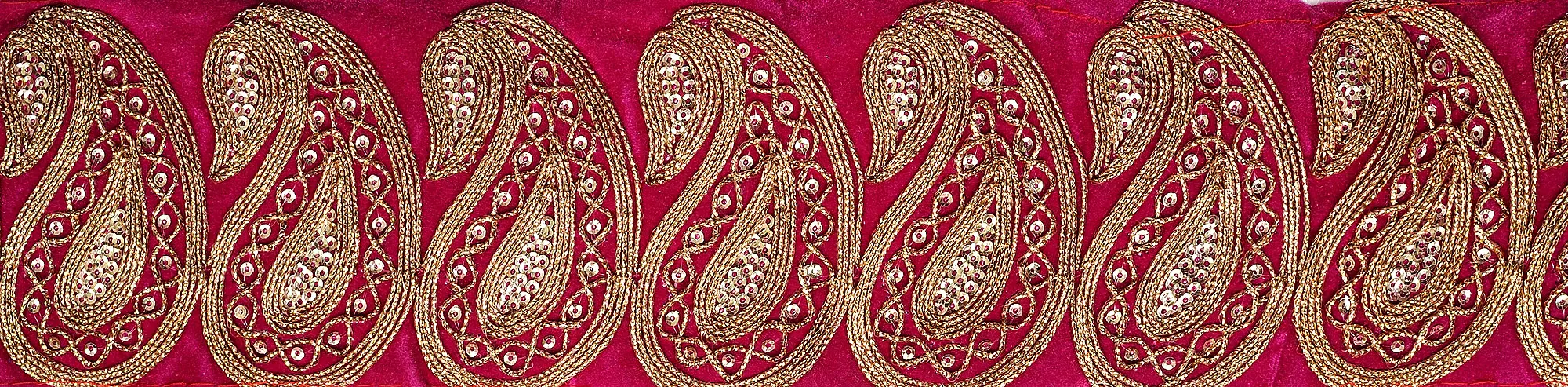 Fabric Border with Paisleys Embroidered in Copper Colored Thread