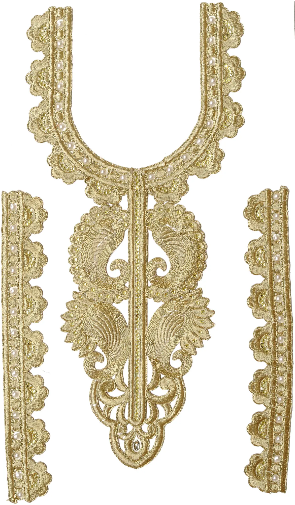 Embroidered Kurti Neck Patch with Faux Pearl and Crystals