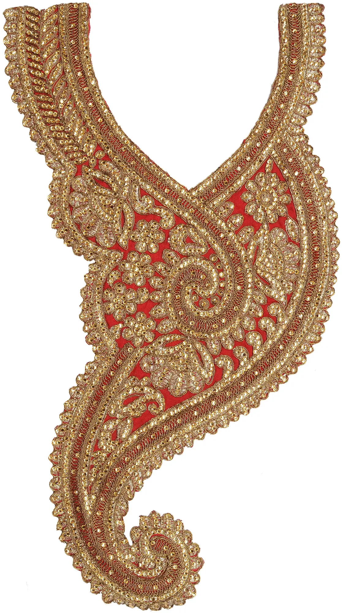 Designer Paisley Neck Patch with Golden Threadwork and Crystals