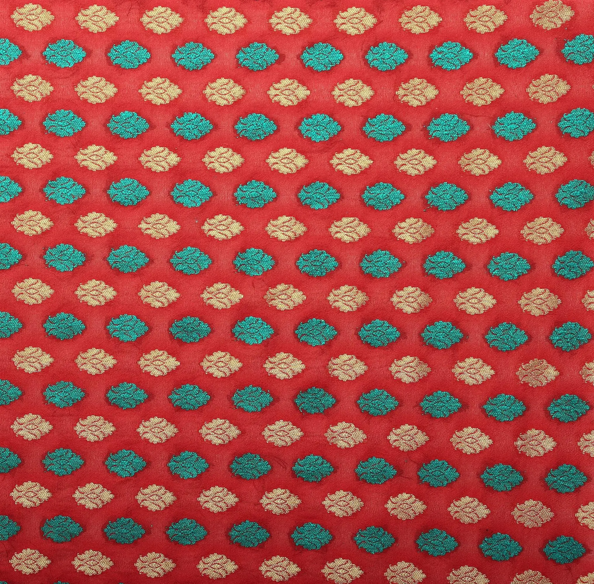 Mars-Red Fabric from Banaras with Woven Bootis All-Over