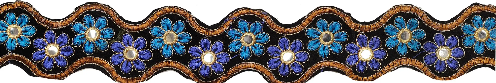 Velvet Wavy Fabric Border with Embroidered Flowers and Mirrors
