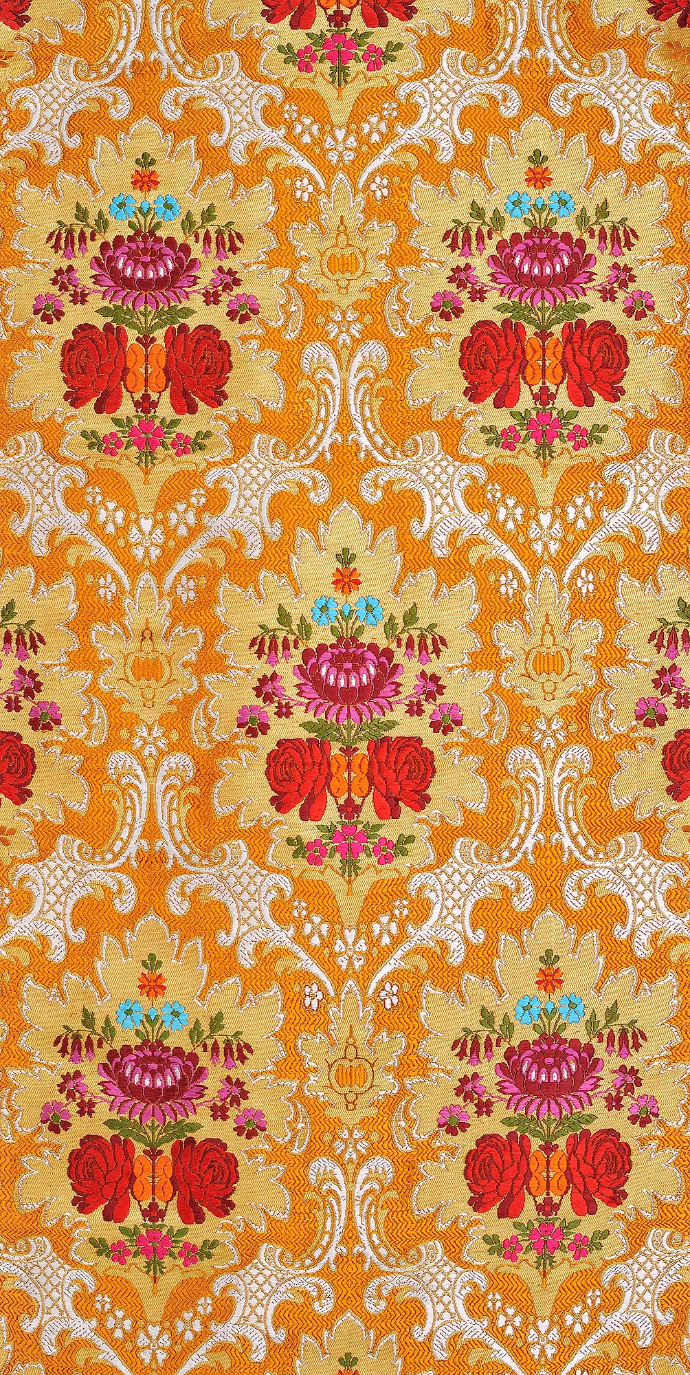 Inca-Gold Fabric from Banaras with Hand-woven Flowers and Zari Weave by Hand