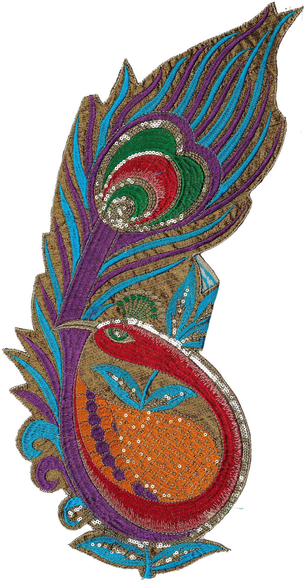 Multicolor Embroidered Large Peacock Patch with Sequins | Exotic India Art