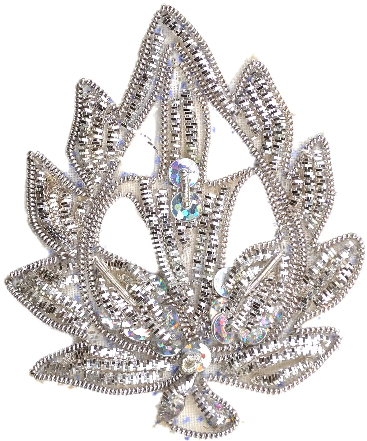 Silver Zardozi Leaf Patch with Sequins (Price for Six)