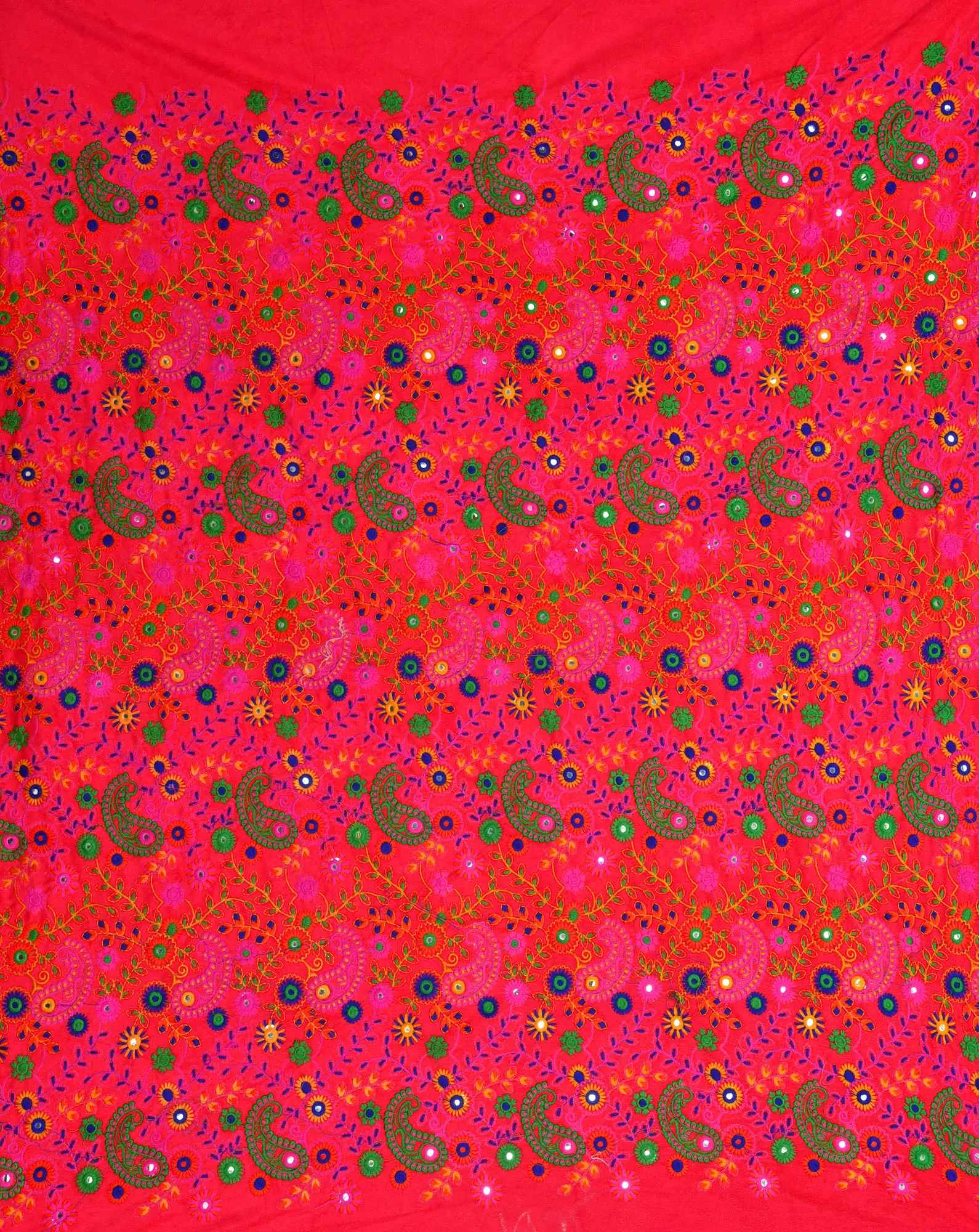 Embroidered Velvet Fabric with Paisleys and Mirrors