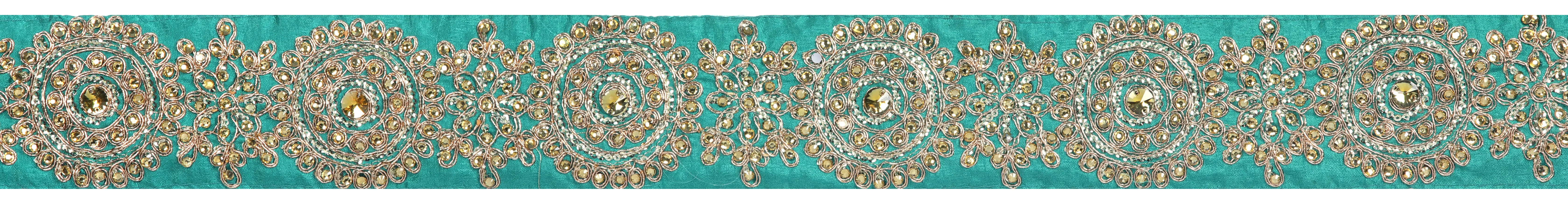 Zari-Embroidered Fabric Border with Crystals and Sequins