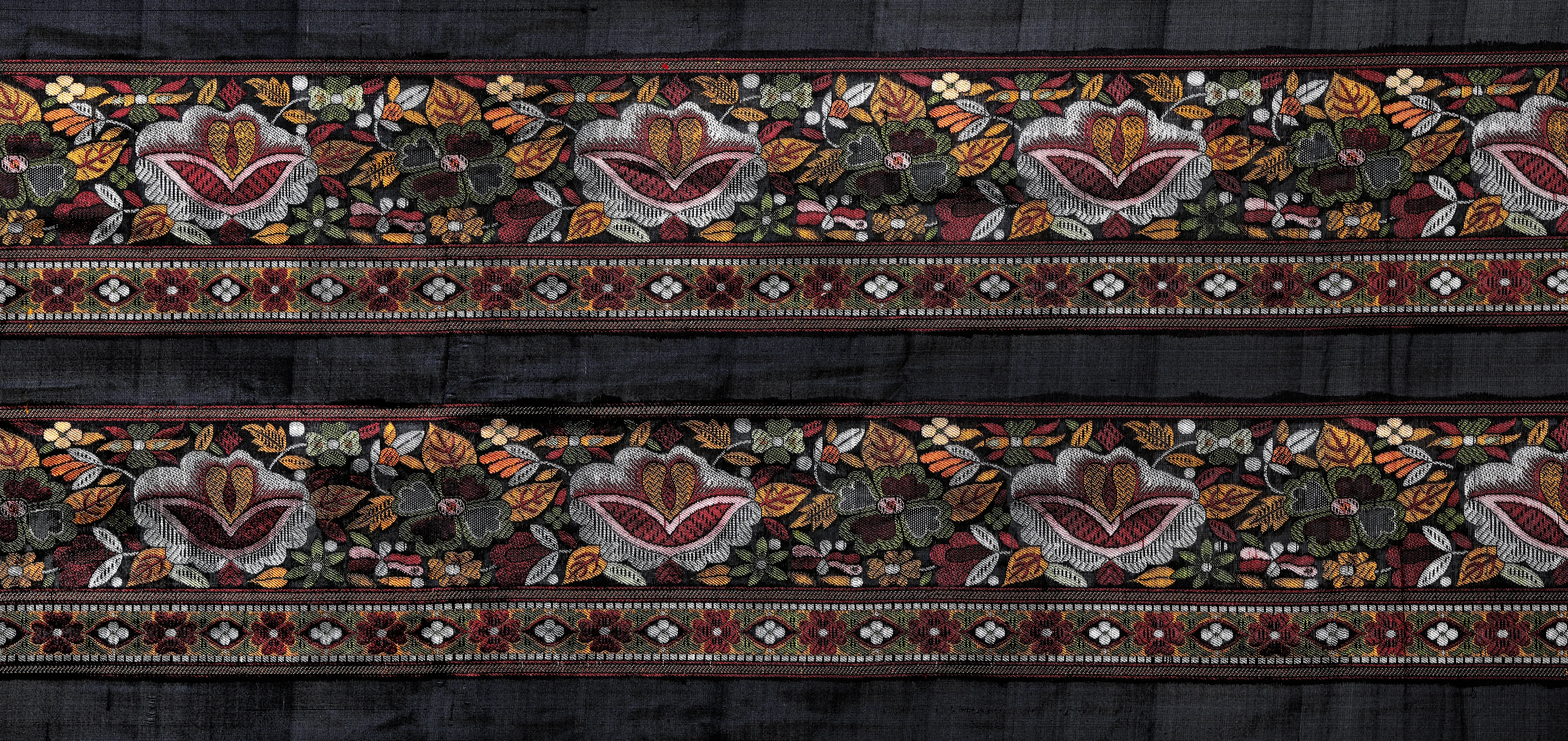 Pirate-Black Fabric with Woven Multicoloured Flowers