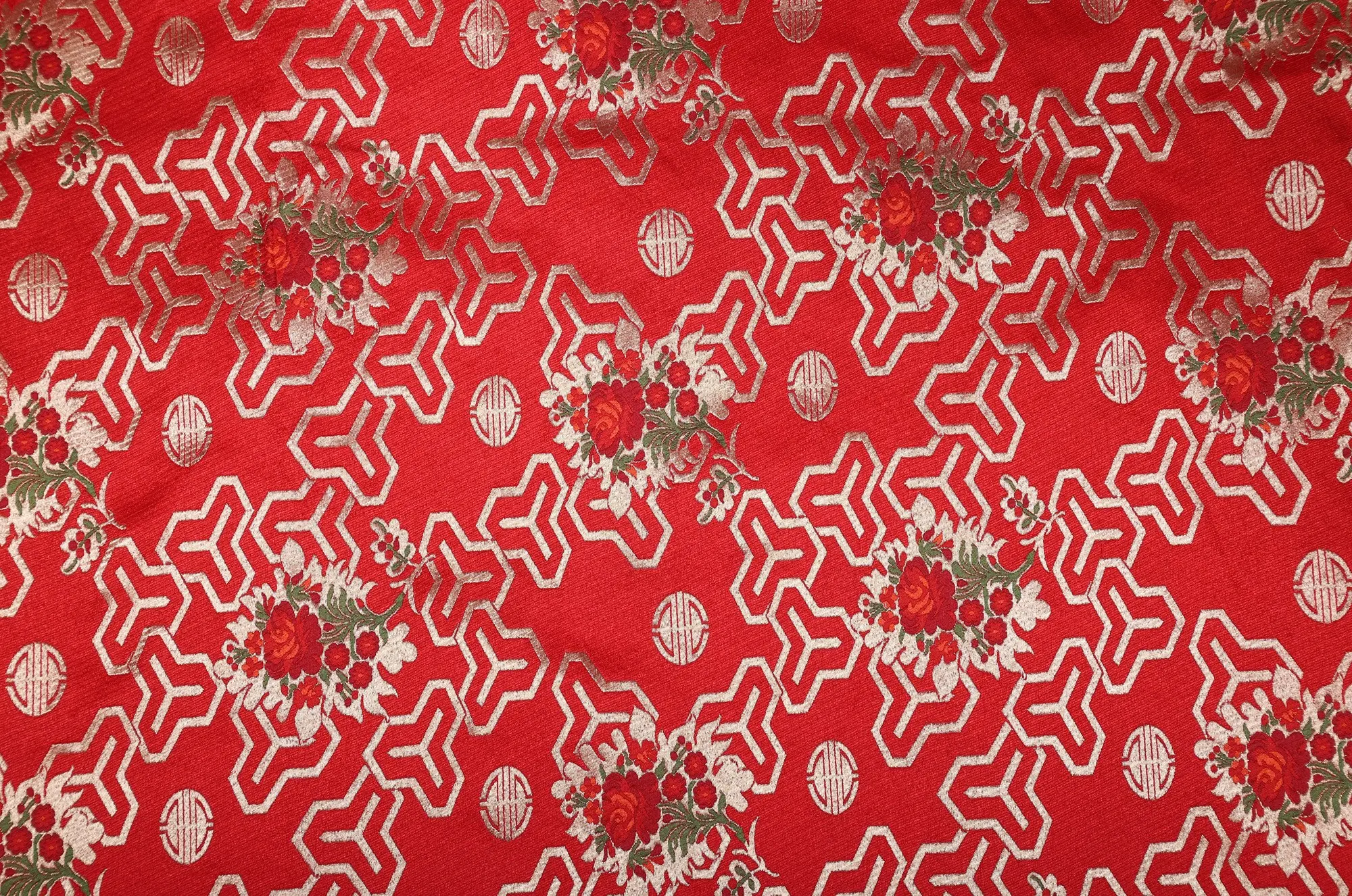 Mars-Red Brocade Fabric from Banaras with Woven Flowers