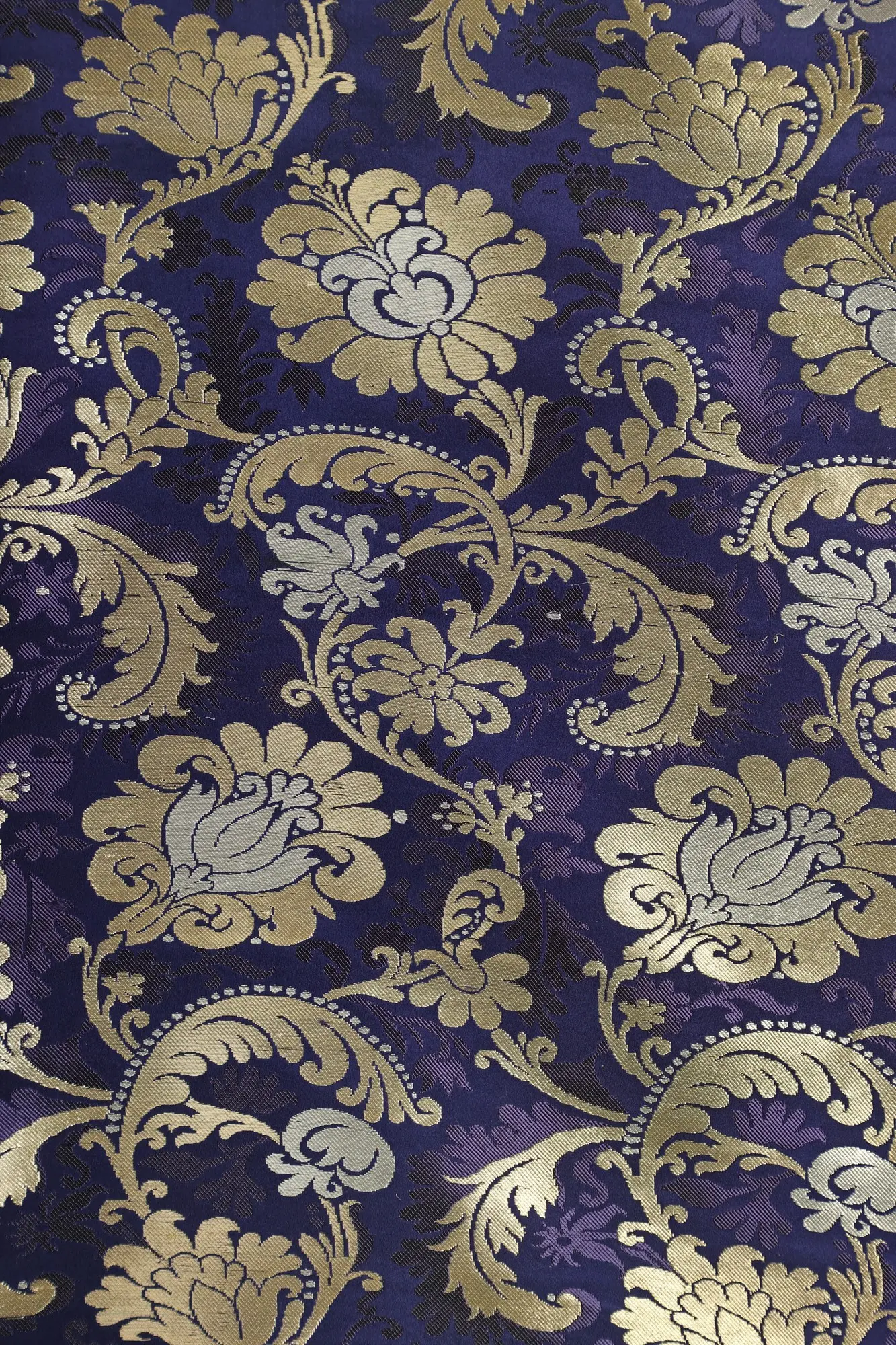 Mystical-Blue Kim Khwab Handloom Silk Fabric from Banaras with Floral Patterns