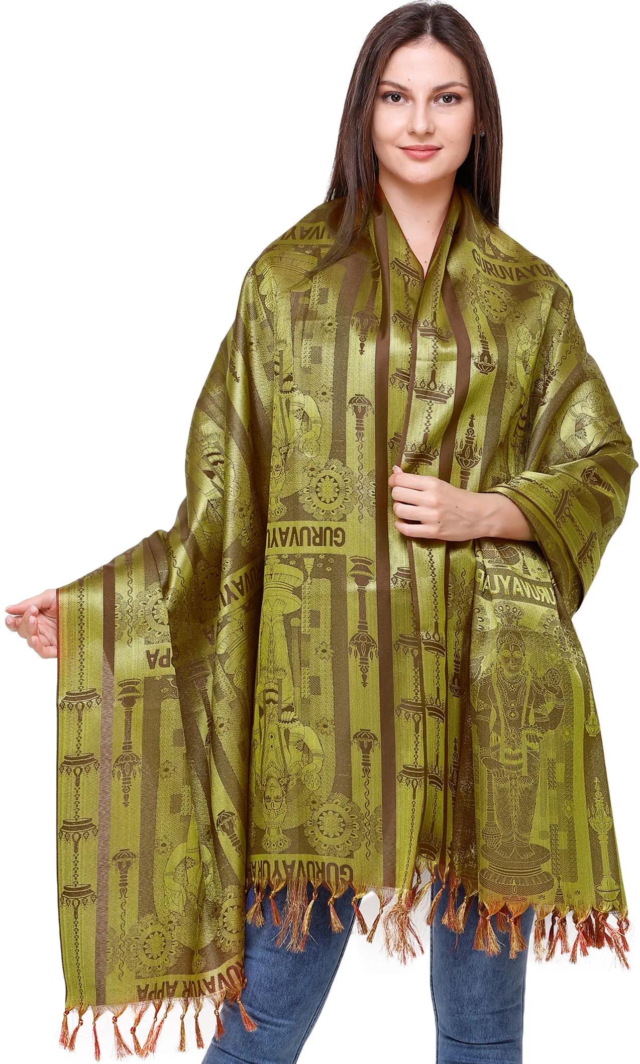 Brocaded Guruvayur Appa Prayer Shawl from Tamil Nadu