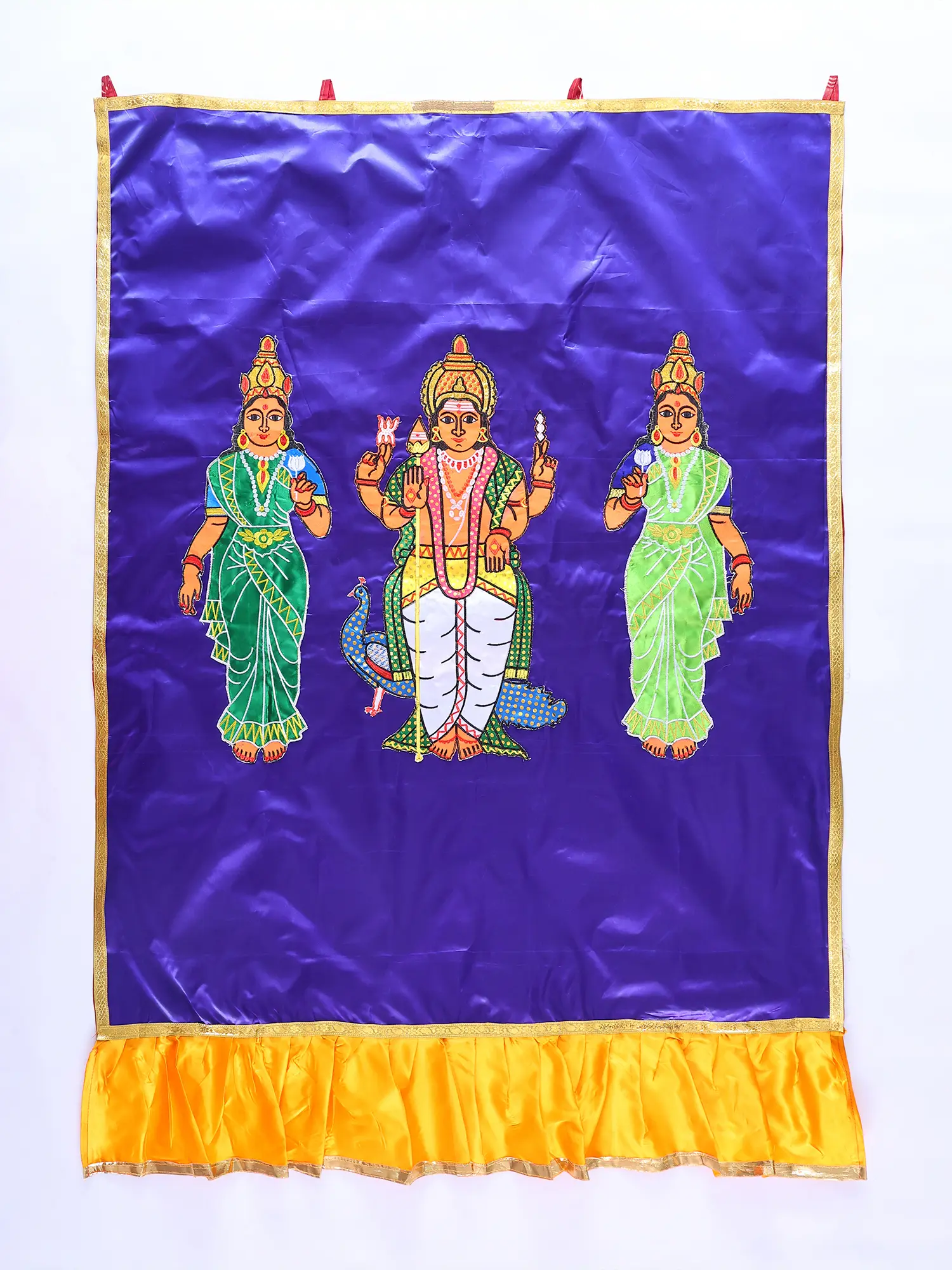 Karttikeya with Shakti Auspicious Temple Curtain with Applique work