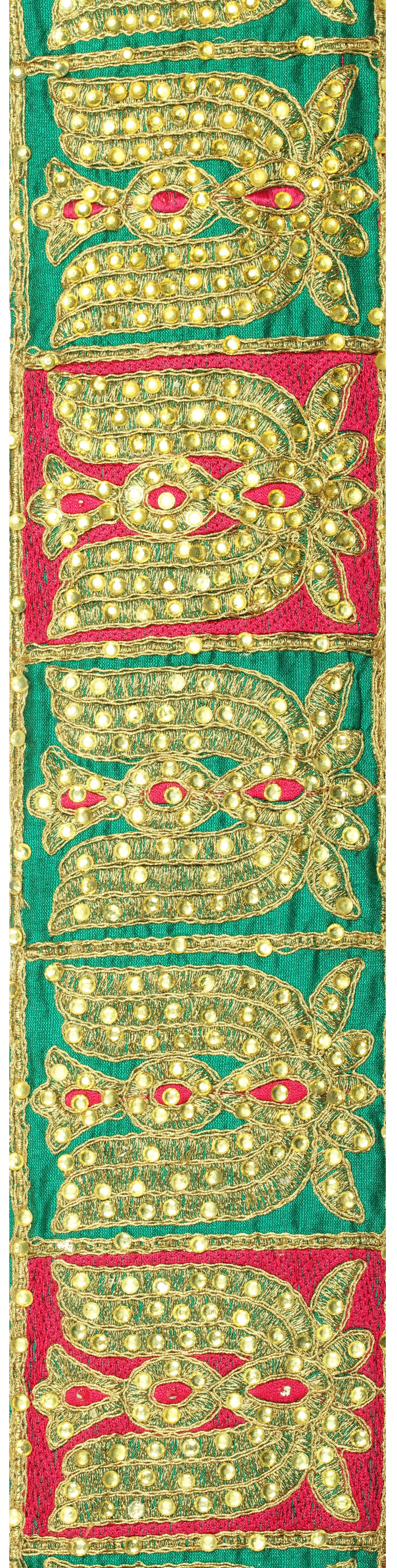 Everglade and Pink Flower Border with Zari-Embroidery and Crystals