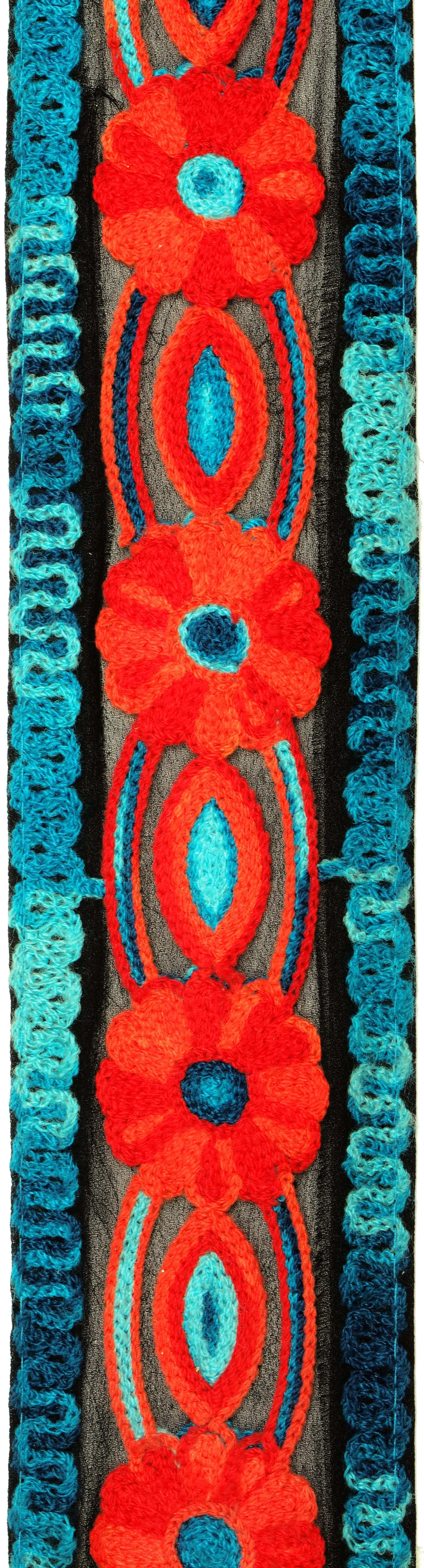 Jet-Black Floral Border with Aari-Embroidery