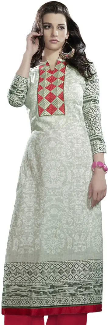 Digital-Printed Long Kurti with Embroidered Patch on Neck
