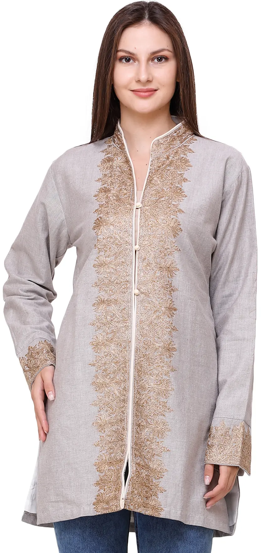 Wind-Chime Jacket from Kashmir with Aari-Embroidered Flowers