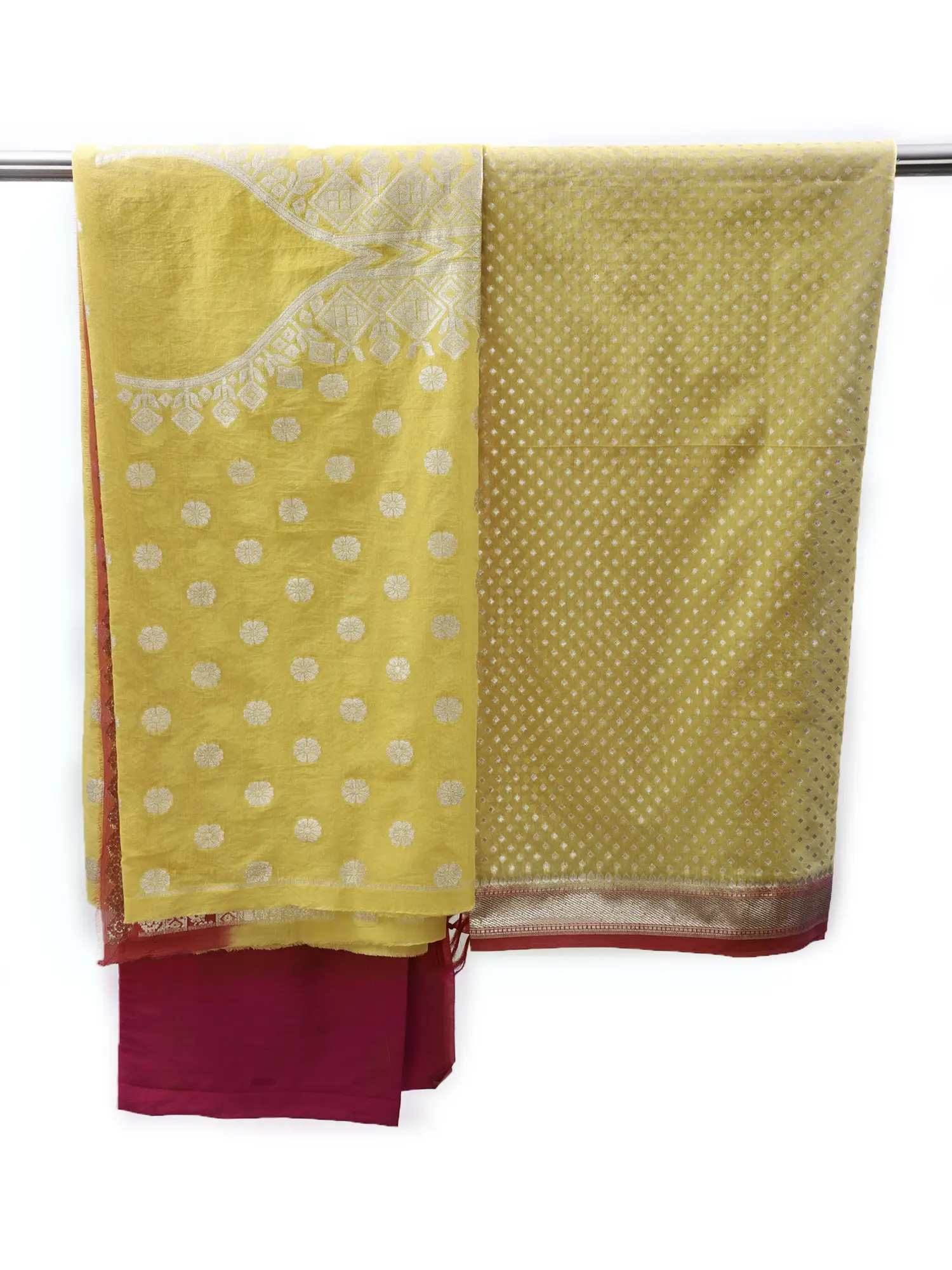 Salwar Kameez Fabric from Banaras with Woven Zari Flowers