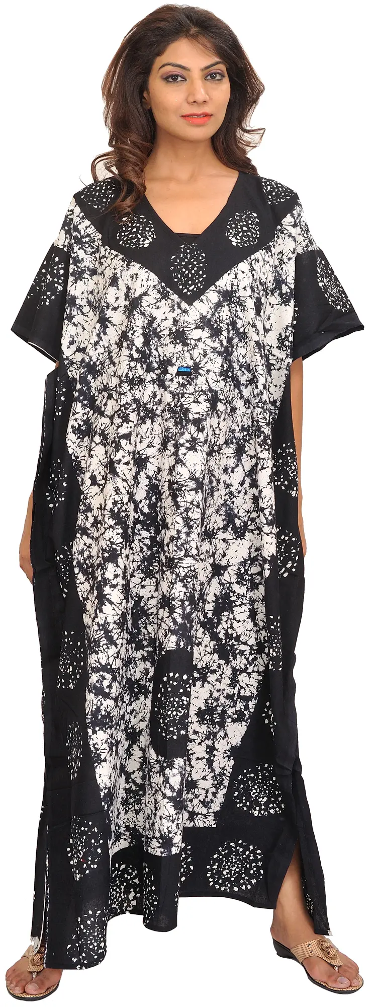 Black and White Batik-Dyed Kaftan