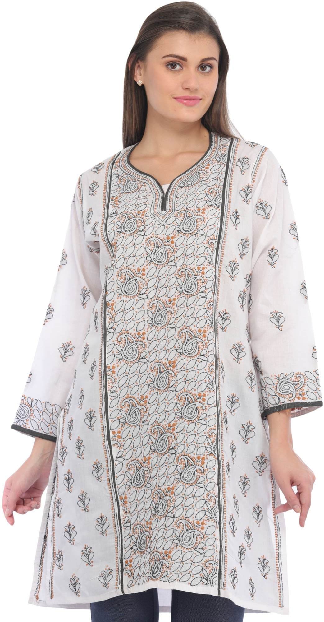 Tvis and Bliss Hand Embroidered Blue Cotton Lucknow Chikankari kurti