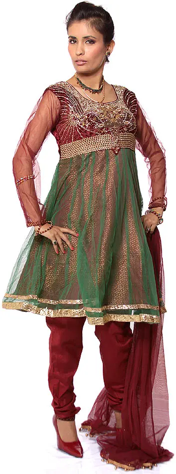 Maroon Wedding Anarkali Suit with Heavy Beadwork on Bust
