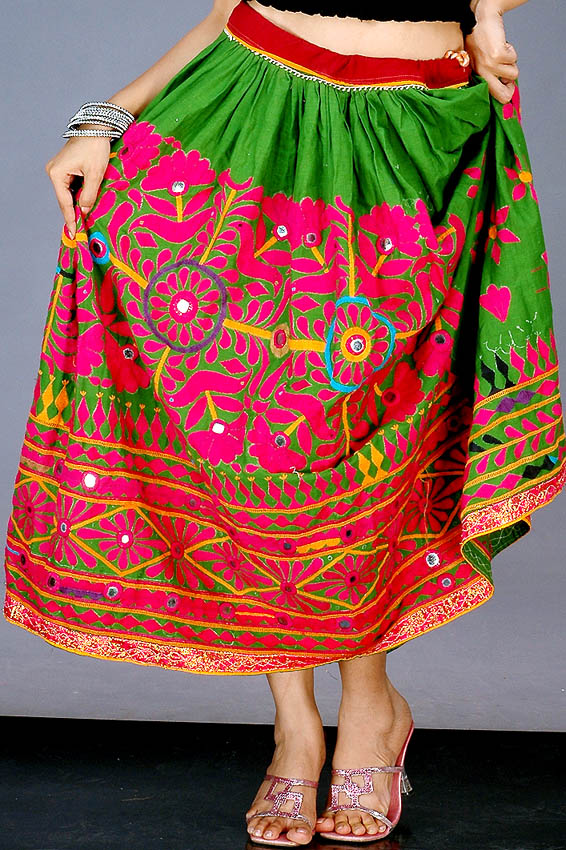Antique Kutch Embroidered Skirt with Mirrors | Exotic India Art
