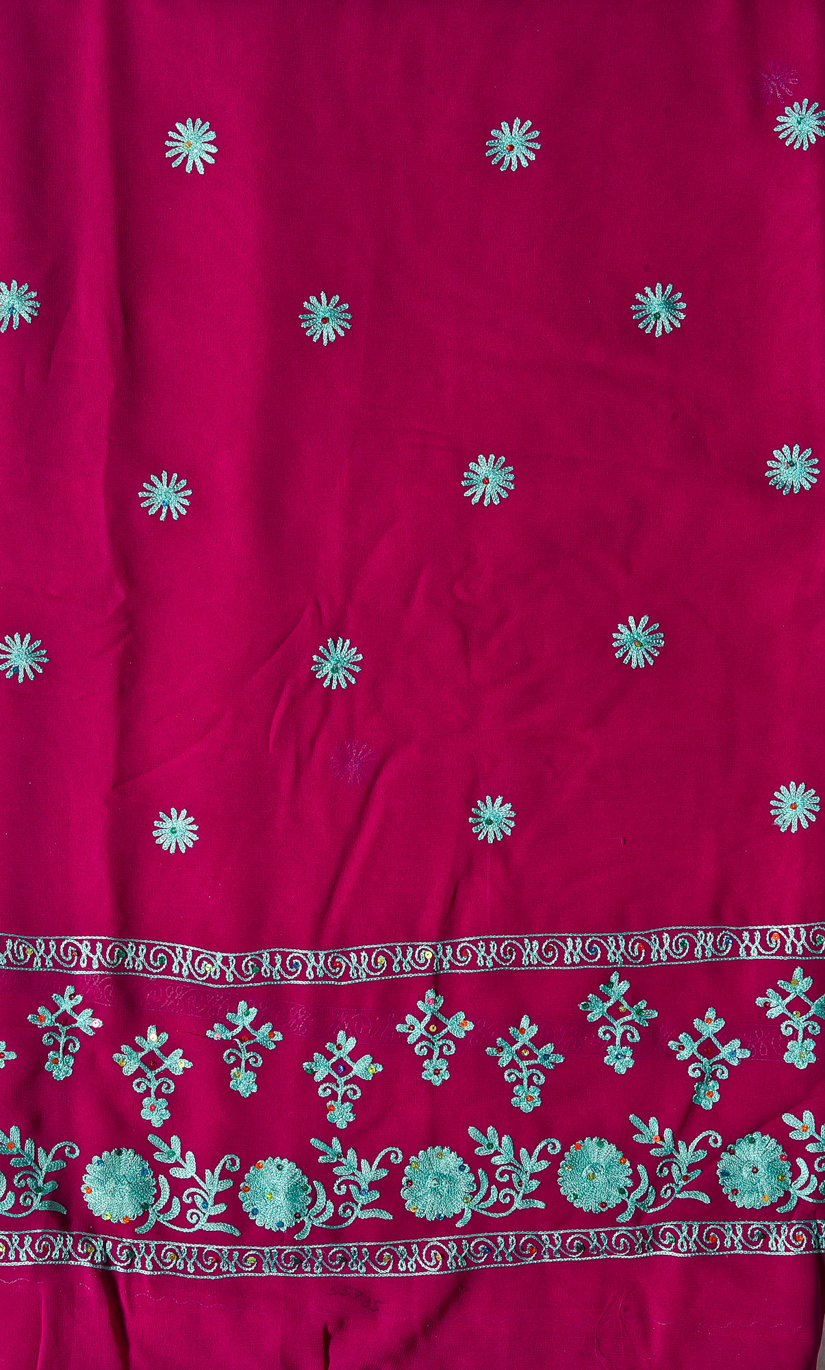 Byzantium-Purple Salwar Kameez Fabric with Aari Embroidered Flowers and ...