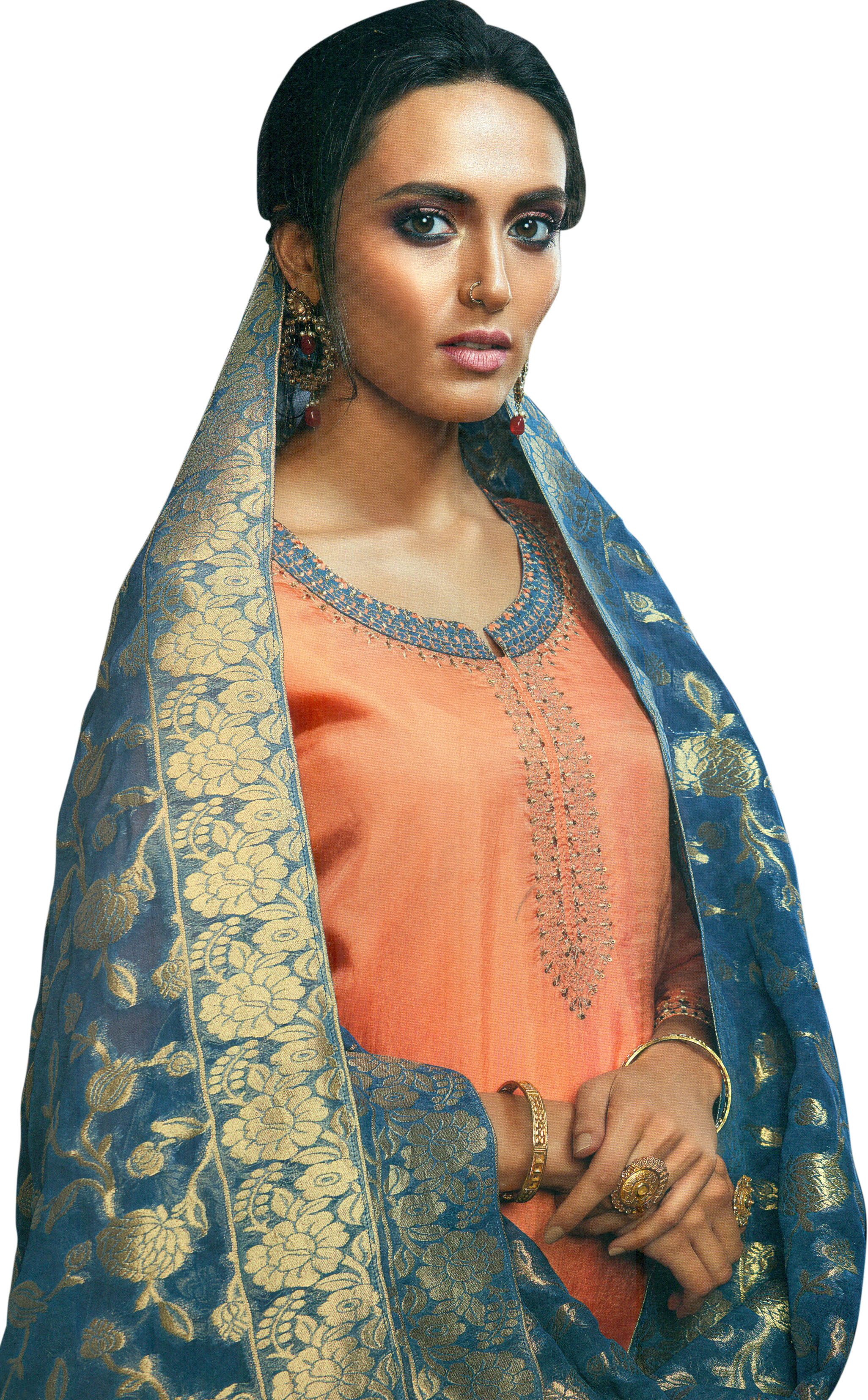 Agate-Gray Palazzo cheapest Salwar Kameez Suit with Heavy Embroidery and Blue Net Dupatta