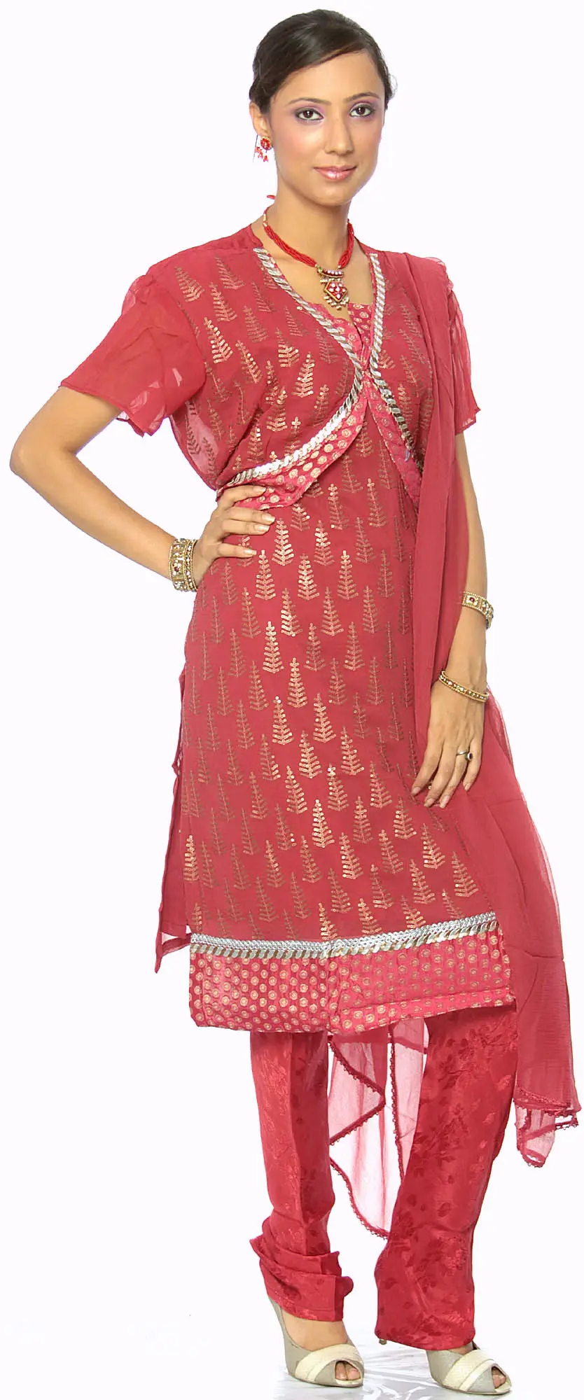 Cerise Designer Suit with All-Over Embroidered Sequins, alternate view