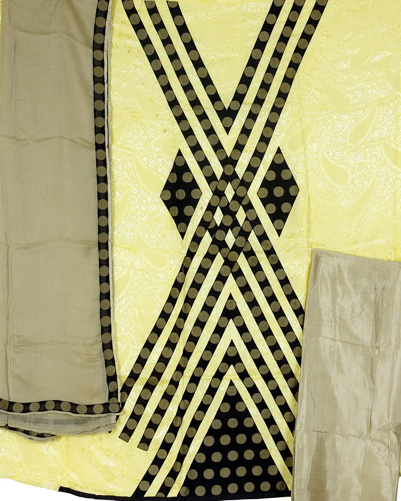 Yellow Banarasi Salwar Kameez with Self-Weave and Patch Border