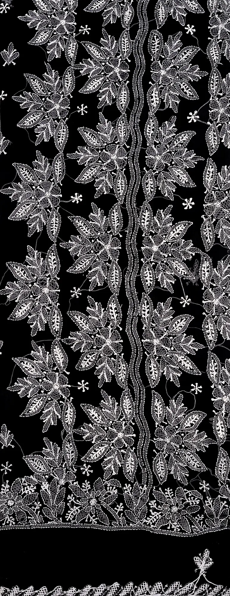 Black Salwar Kameez Fabric with Lukhnawi Chikan Embroidery by Hand