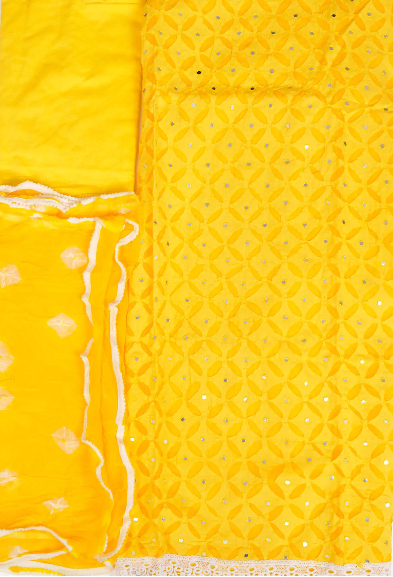 Salwar Kameez Fabric with Cutwork and Embroidered Mirrors
