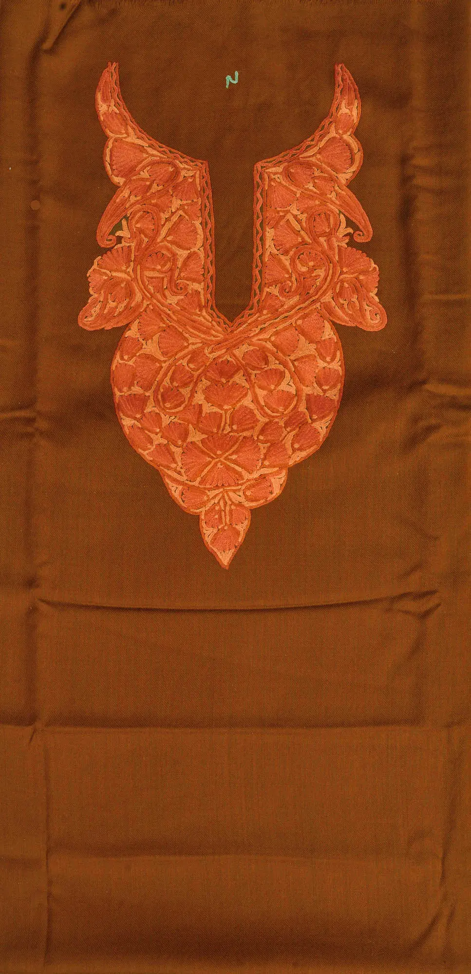 Bronze-Brown Plain Two-Piece Salwar Kameez Fabric from Kashmir with Aari Hand-Embroidered Neck