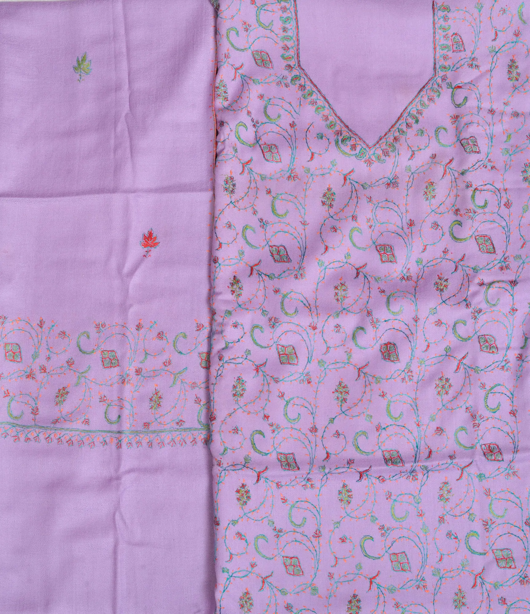 Orchid-Bloom Tusha Salwar Kameez Fabric from Kashmir with Sozni Hand-Embroidery