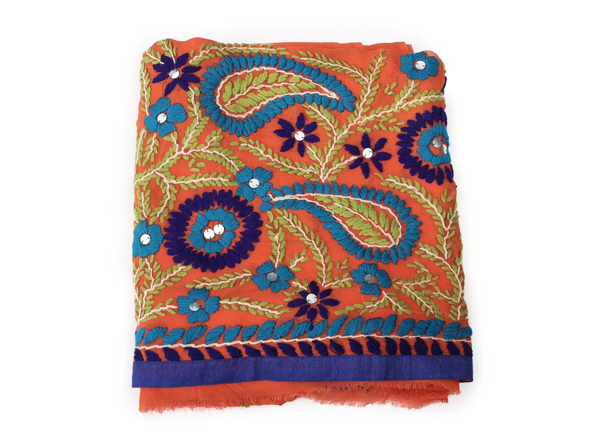 Emberglow Phulkari Salwar Kameez Fabric with Floral Embroidery from Punjab, alternate view