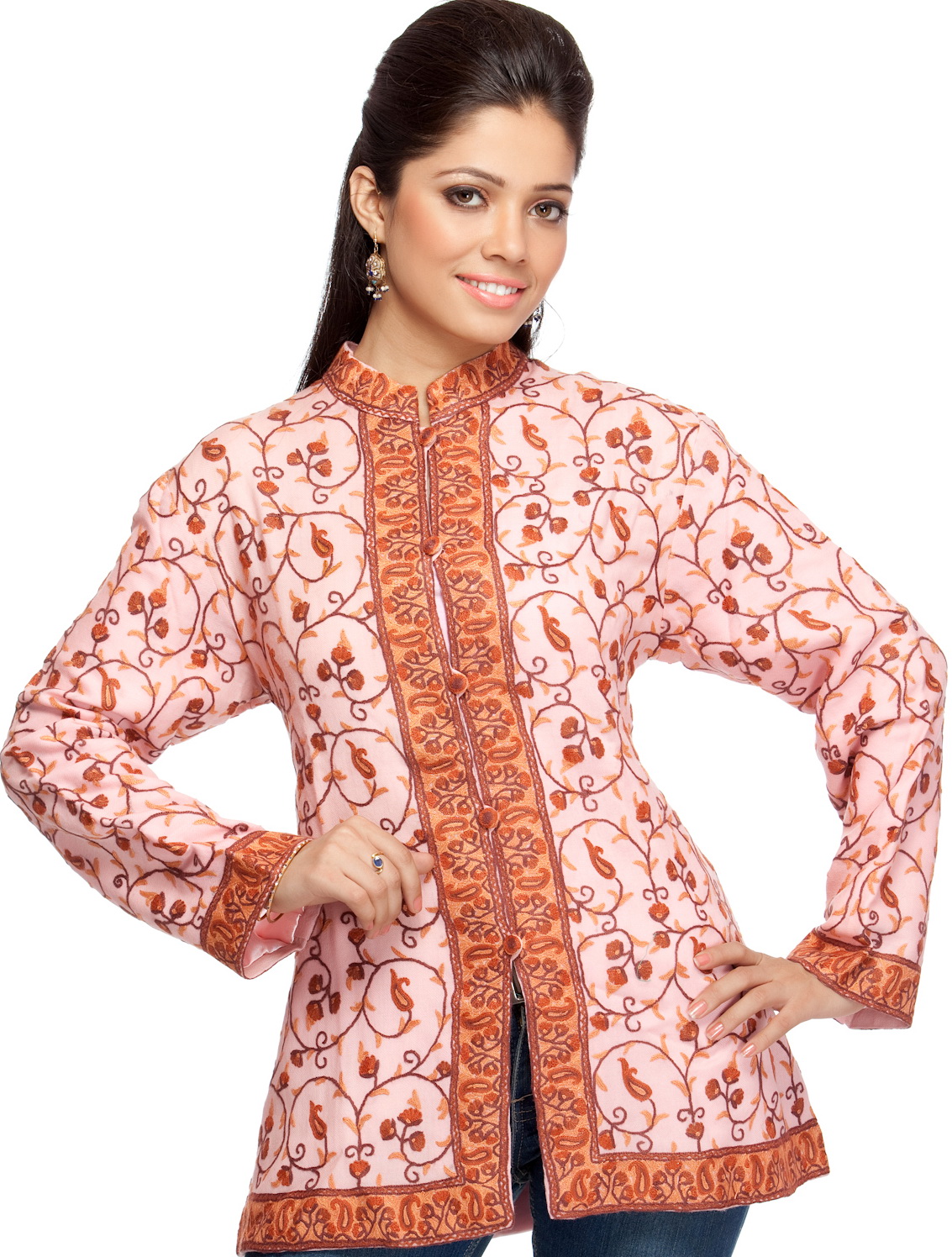 Pink Kashmiri Jacket with HandEmbroidered Paisleys AllOver Exotic