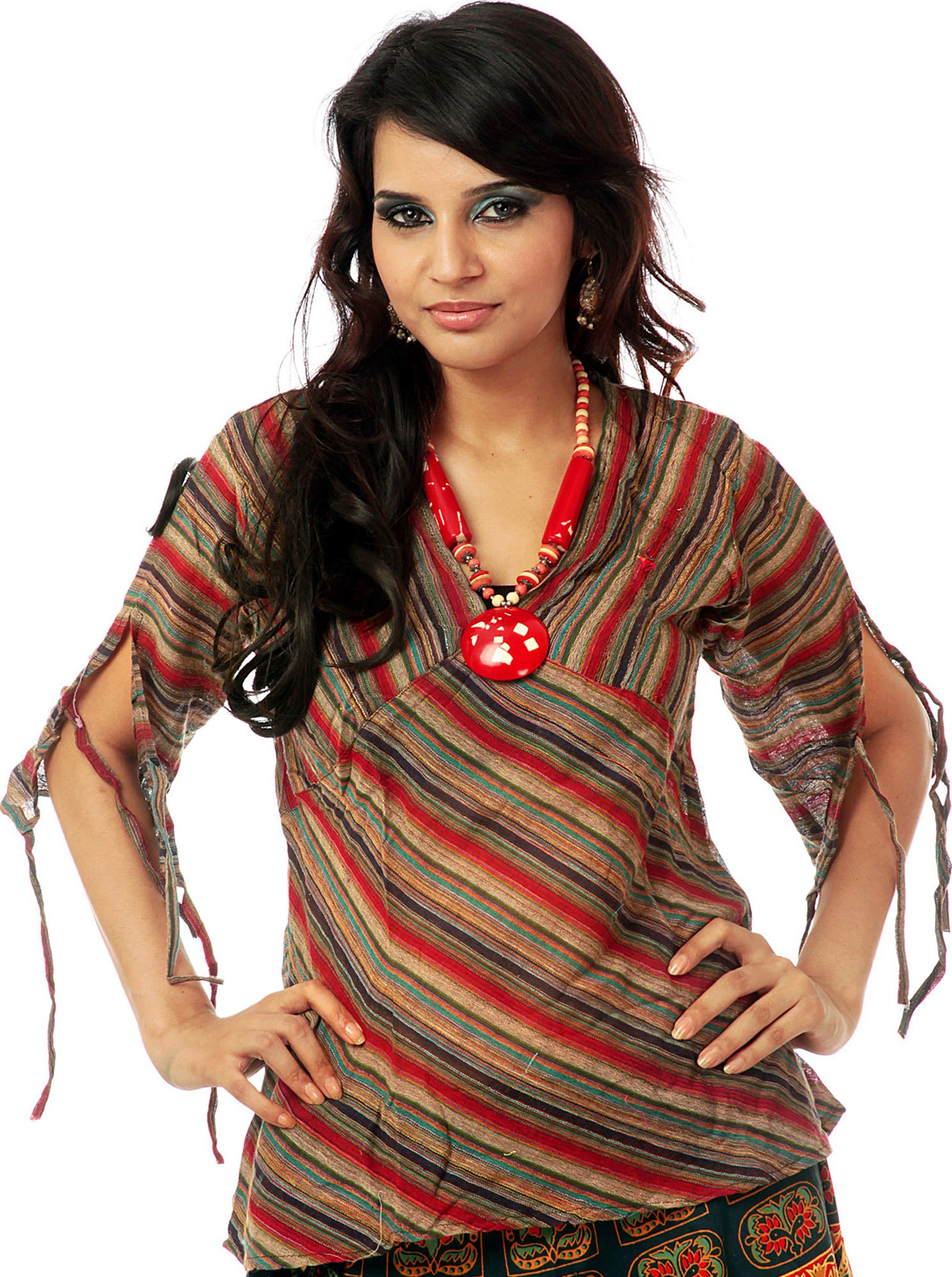 Multi-Color Blouse with Woven Stripes | Exotic India Art