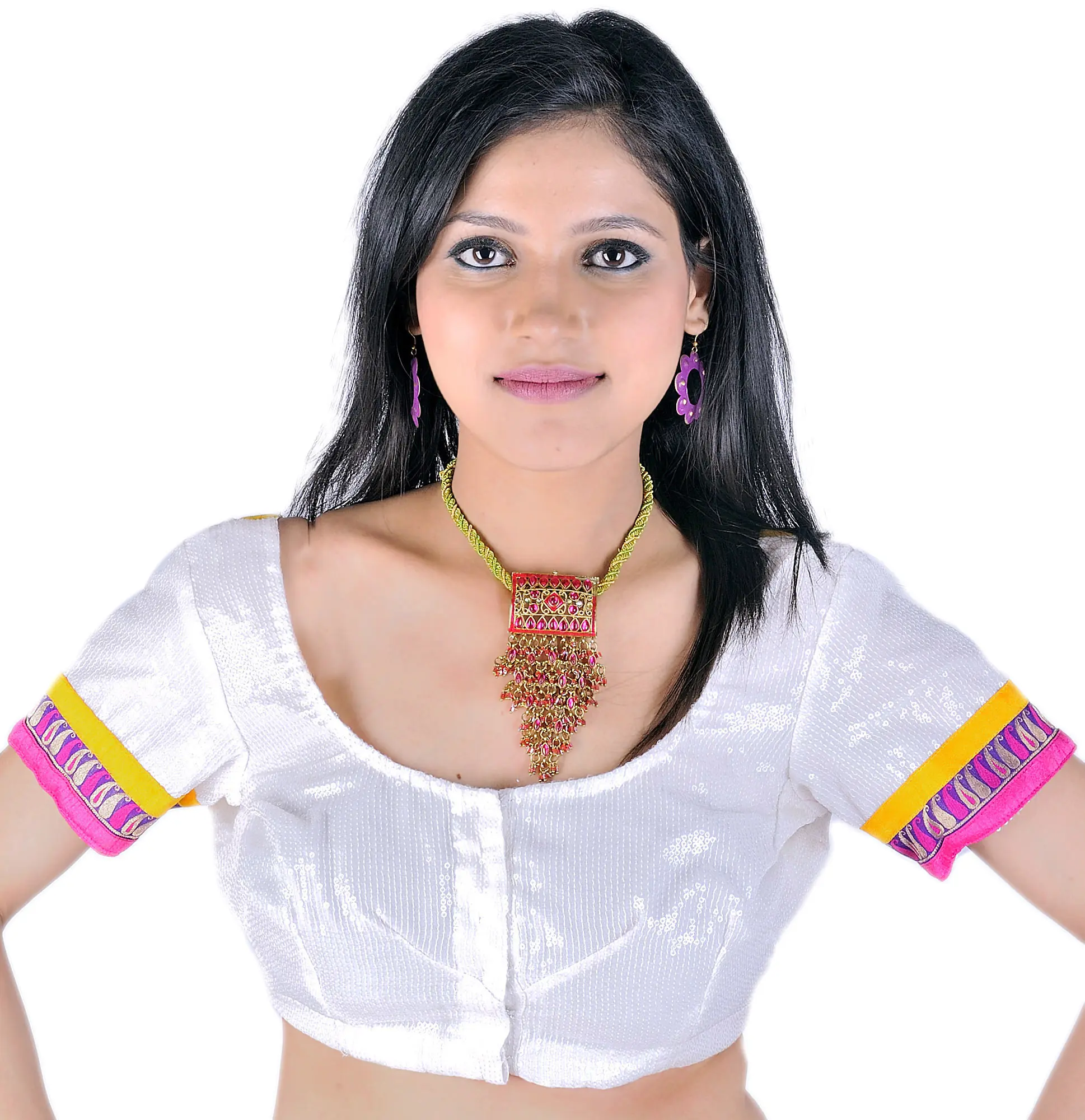 Ivory Sari Blouse With Sequins And Banarasi Border