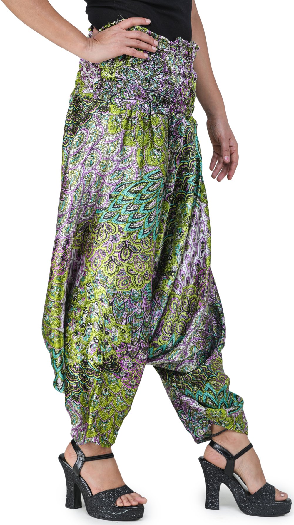 Printed Satin Harem Trousers | Exotic India Art