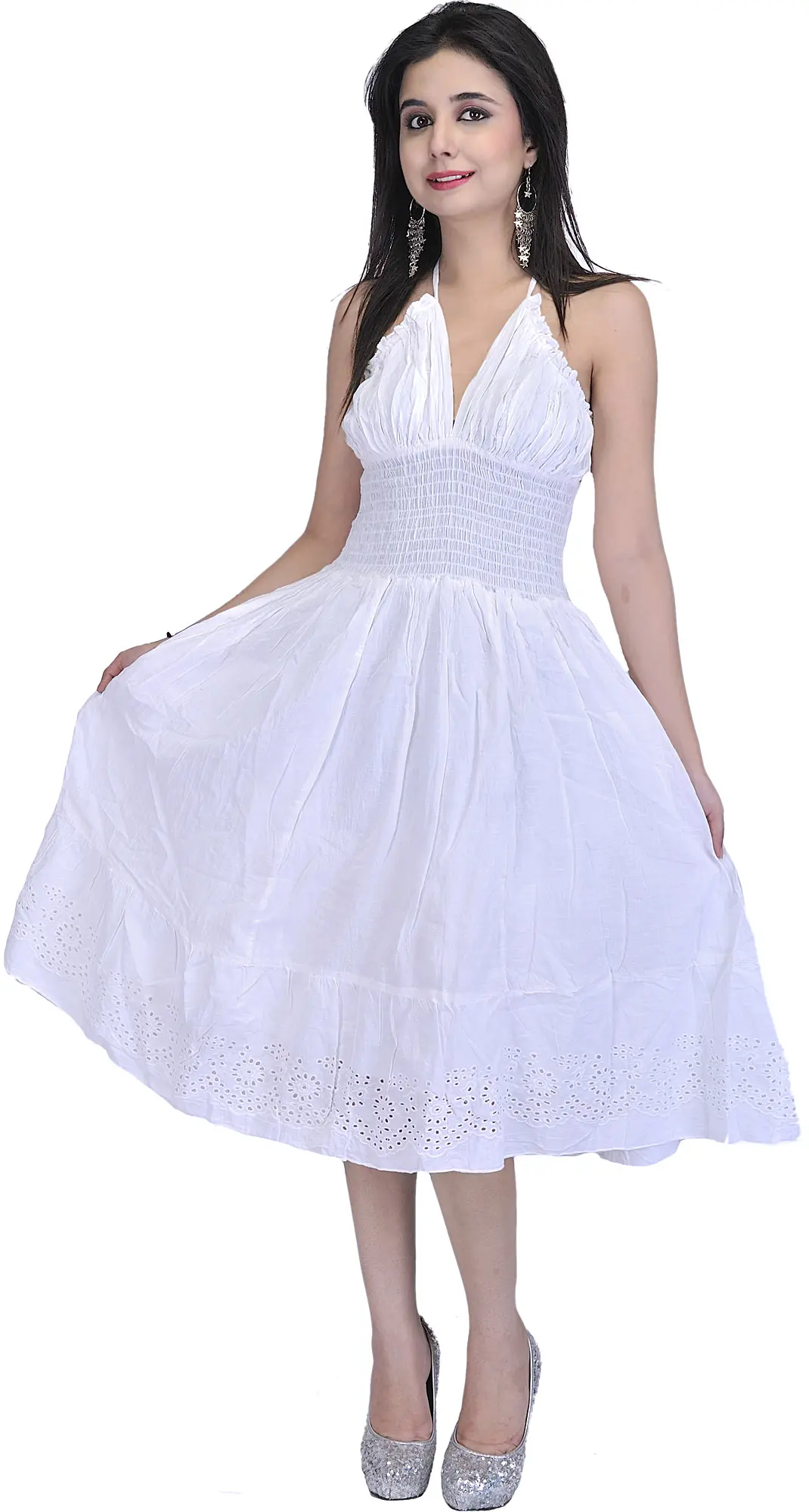 Vintage Style Halterneck Dress with Sequins and Thread Work