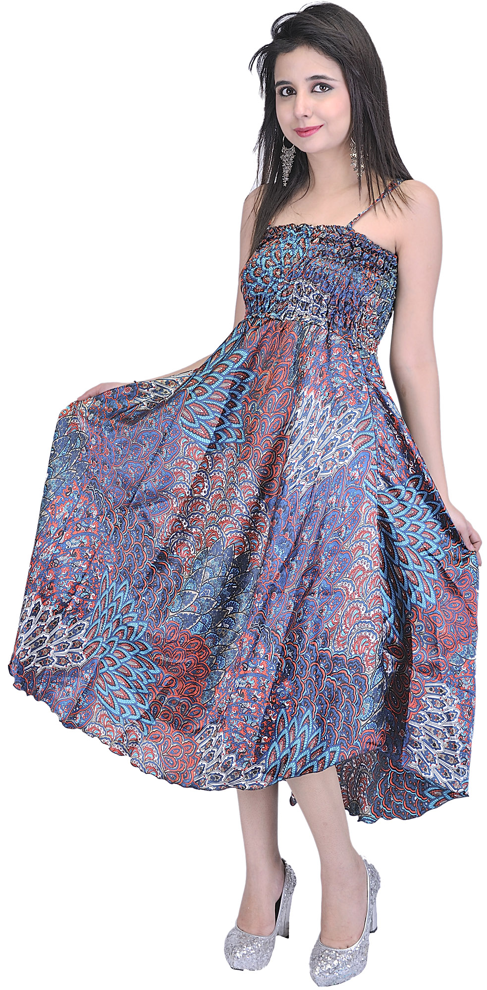 Passion Purple Printed Noodle-Strap Summer Dress | Exotic India Art