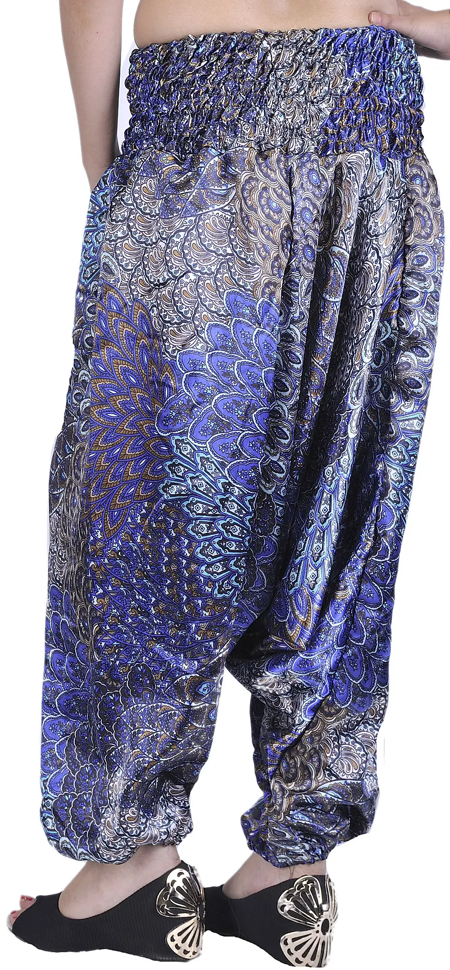 Harem Satin Trousers with Printed Paisleys and Flowers, alternate view