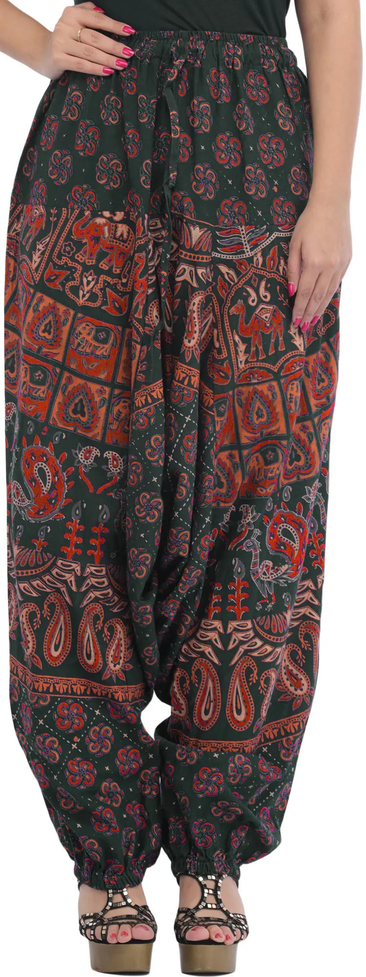 Medieval-Blue Sanganeri Printed Harem Trousers