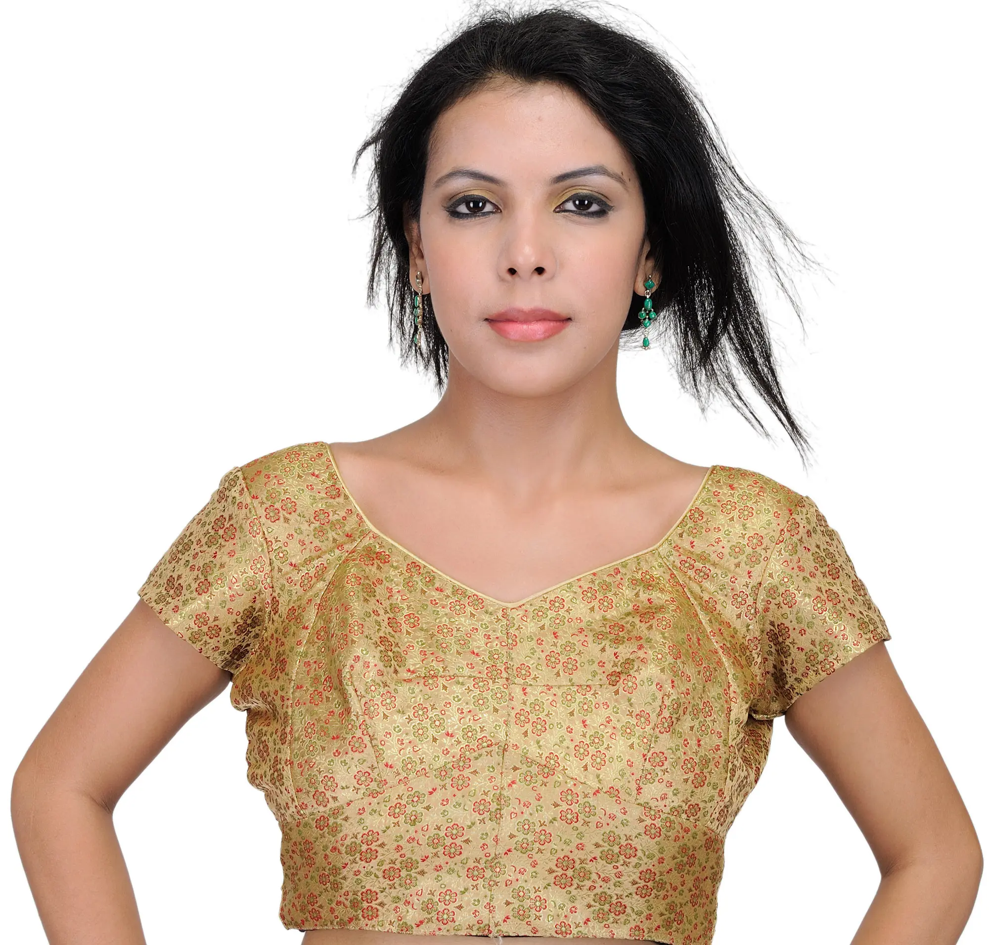 Beige Backless Choli from Banaras with Brocade Weave